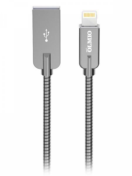 Кабель Olmio Steely, USB 2.0 - lightning, 1.2м, 2.1A, серый