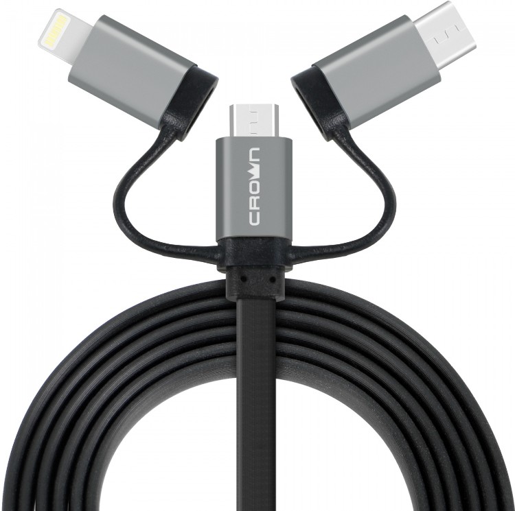 Кабель Crown USB - microUSB/USB Type-C/Lightning CMCU-3182 black
