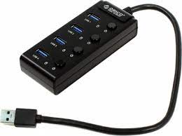 USB Хаб ORICO W9PH4-U3-V1-BK-BP USB3.0x4, 0.3M USB3.0 Cord, ON/OFF включатели, 110*46*24mm, BLACK